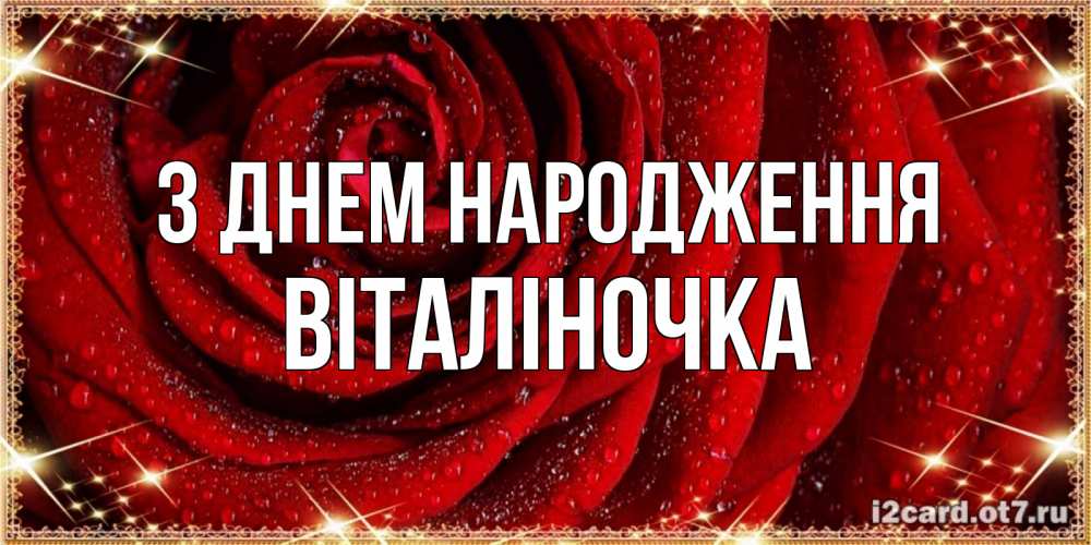 Открытка на каждый день з підписом, Віталіночка З Днем народження роса на розе блестящая в лучах солнца Прикольна листівка з побажанням онлайн скачати безкоштовно 