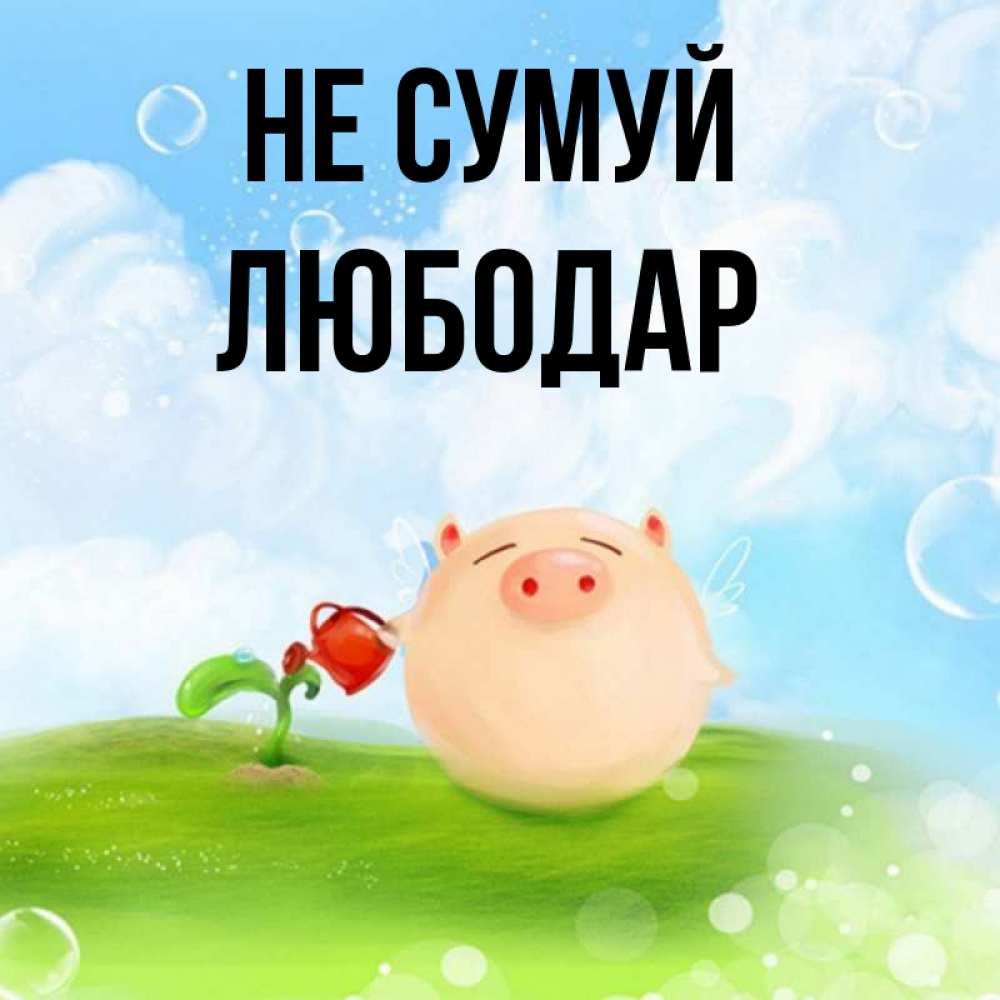 Открытка на каждый день з підписом, Любодар Не сумуй поливает цветок порося Прикольна листівка з побажанням онлайн скачати безкоштовно 