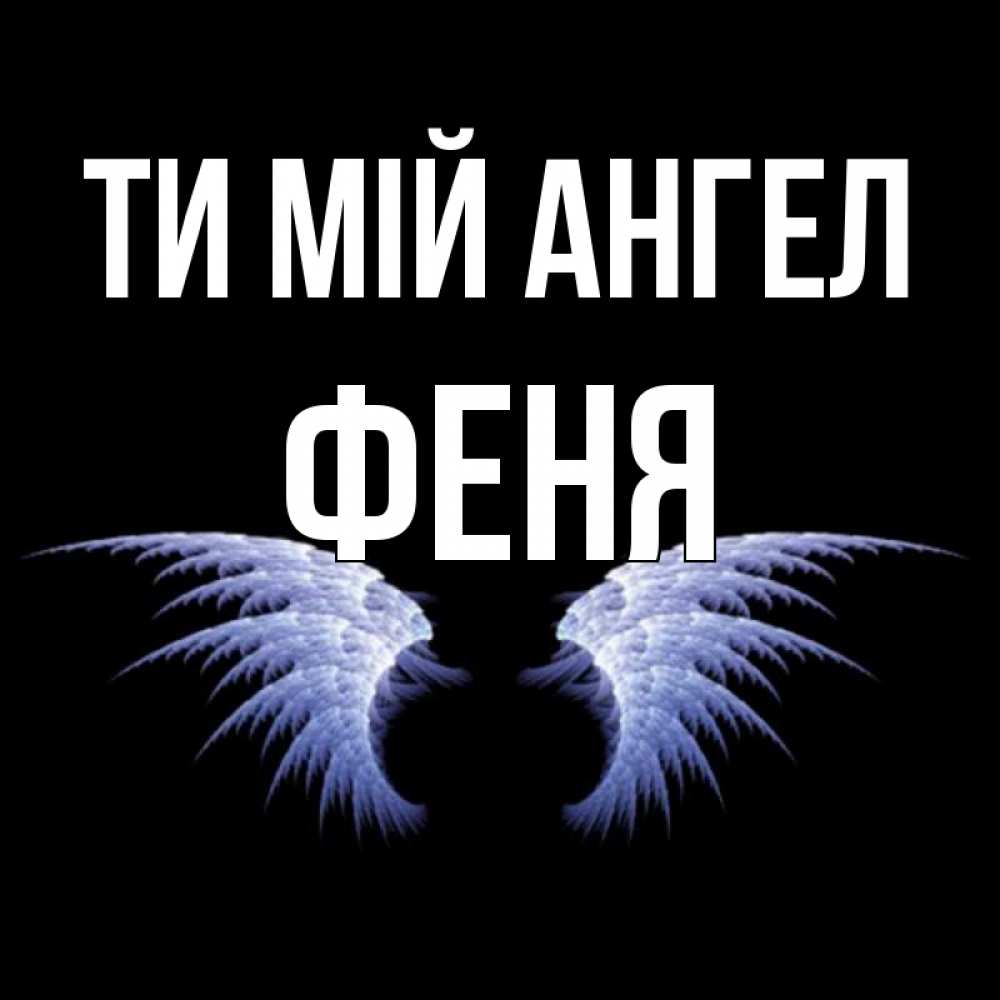 Открытка на каждый день з підписом, Феня Ти мій ангел ангельские крылья на черном фоне Прикольна листівка з побажанням онлайн скачати безкоштовно 