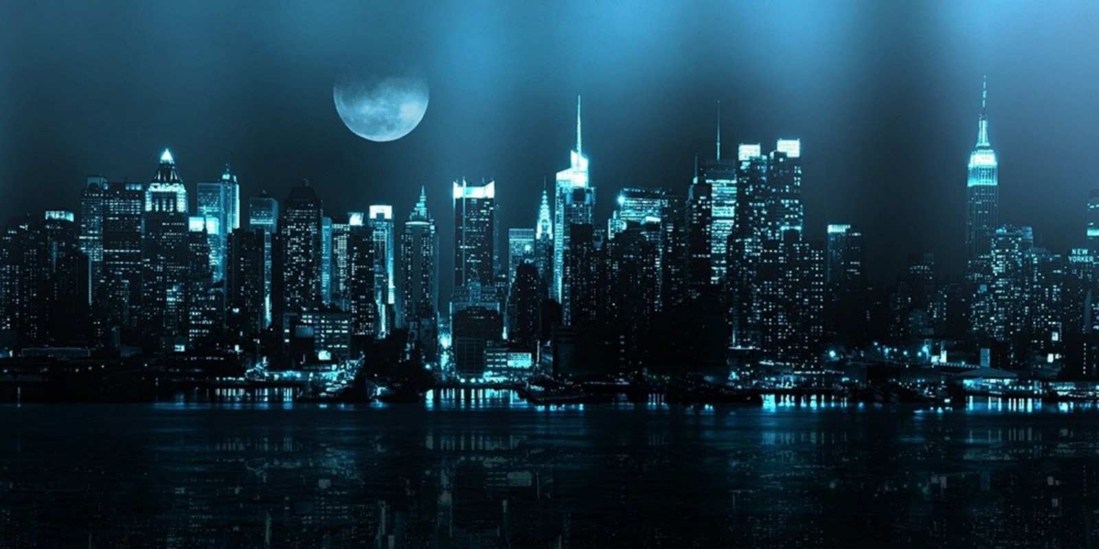 Открытка ночной город и луна городской пейзаж На добраніч 