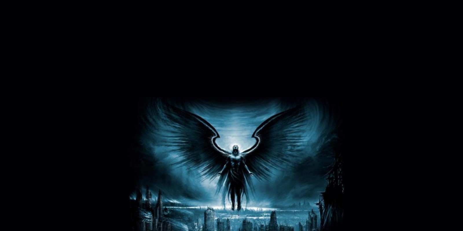 Открытка Открытка на день ангела, ангел на фоне неба и города ангел, день ангела З Днем ангела 