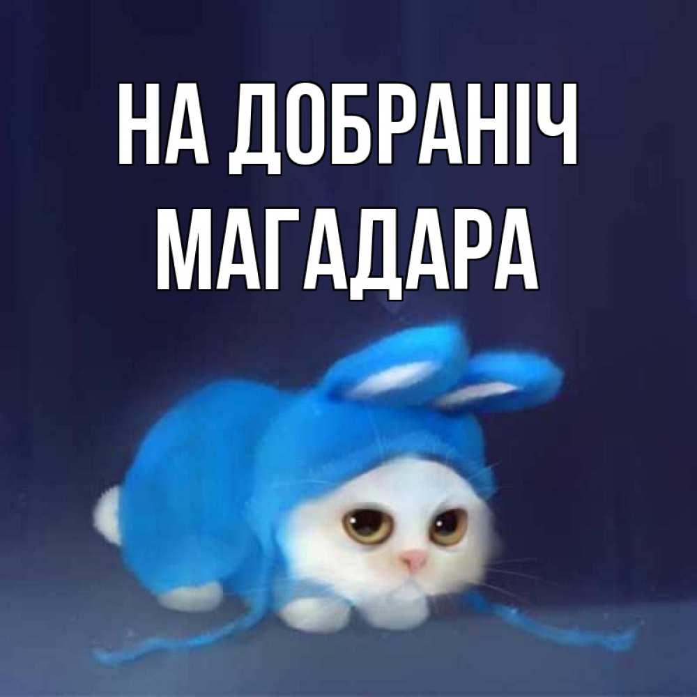 Открытка на каждый день з підписом, Магадара На добраніч кот в голубом костюме кролика с ушками Прикольна листівка з побажанням онлайн скачати безкоштовно 