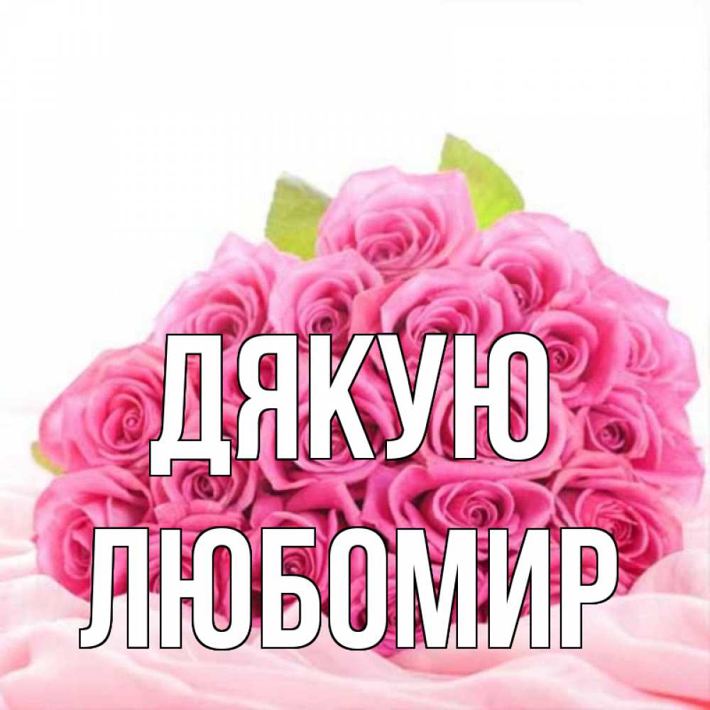 Открытка на каждый день з підписом, Любомир Дякую розовые розы с подписью Прикольна листівка з побажанням онлайн скачати безкоштовно 