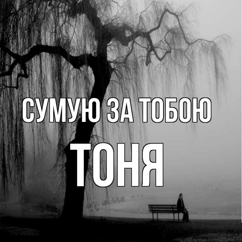 Открытка на каждый день з підписом, Тоня Сумую за тобою лавочка под деревом я жду тебя Прикольна листівка з побажанням онлайн скачати безкоштовно 