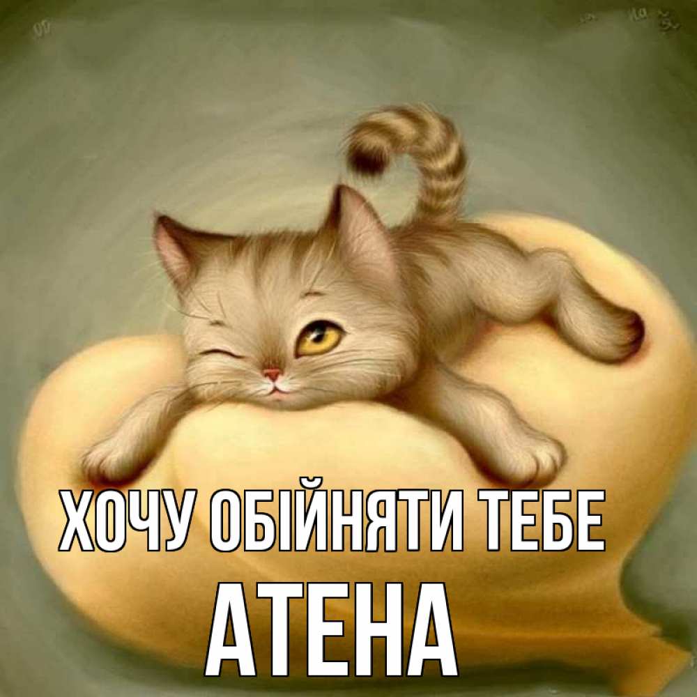 Открытка на каждый день з підписом, Атена Хочу обійняти тебе кошечка Прикольна листівка з побажанням онлайн скачати безкоштовно 