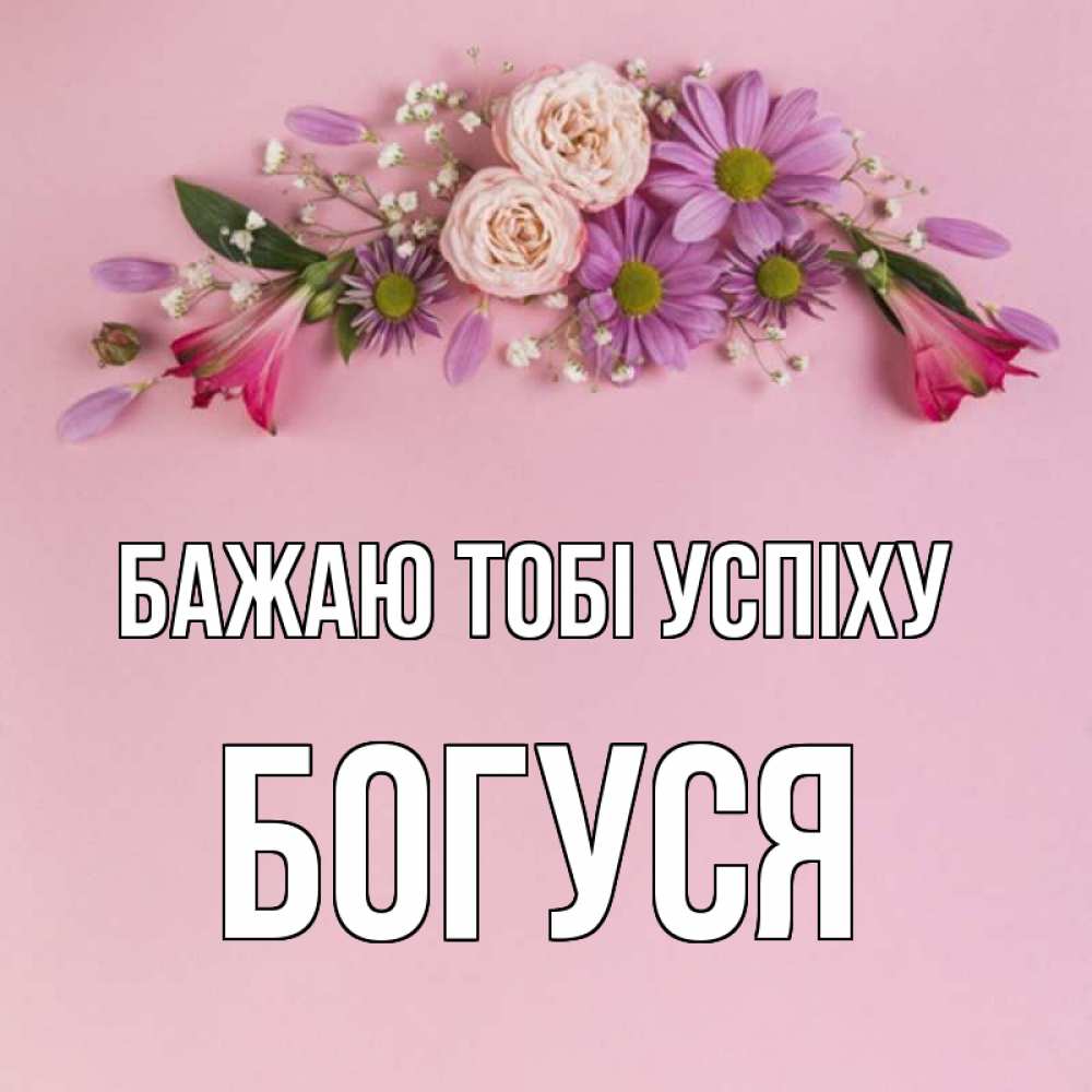 Открытка на каждый день з підписом, Богуся Бажаю тобі успіху розовый фон Прикольна листівка з побажанням онлайн скачати безкоштовно 