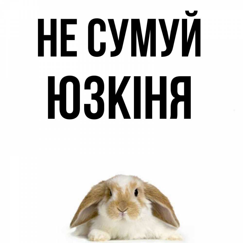 Открытка на каждый день з підписом, Юзкіня Не сумуй коричнево белый заяц с большими ушками Прикольна листівка з побажанням онлайн скачати безкоштовно 