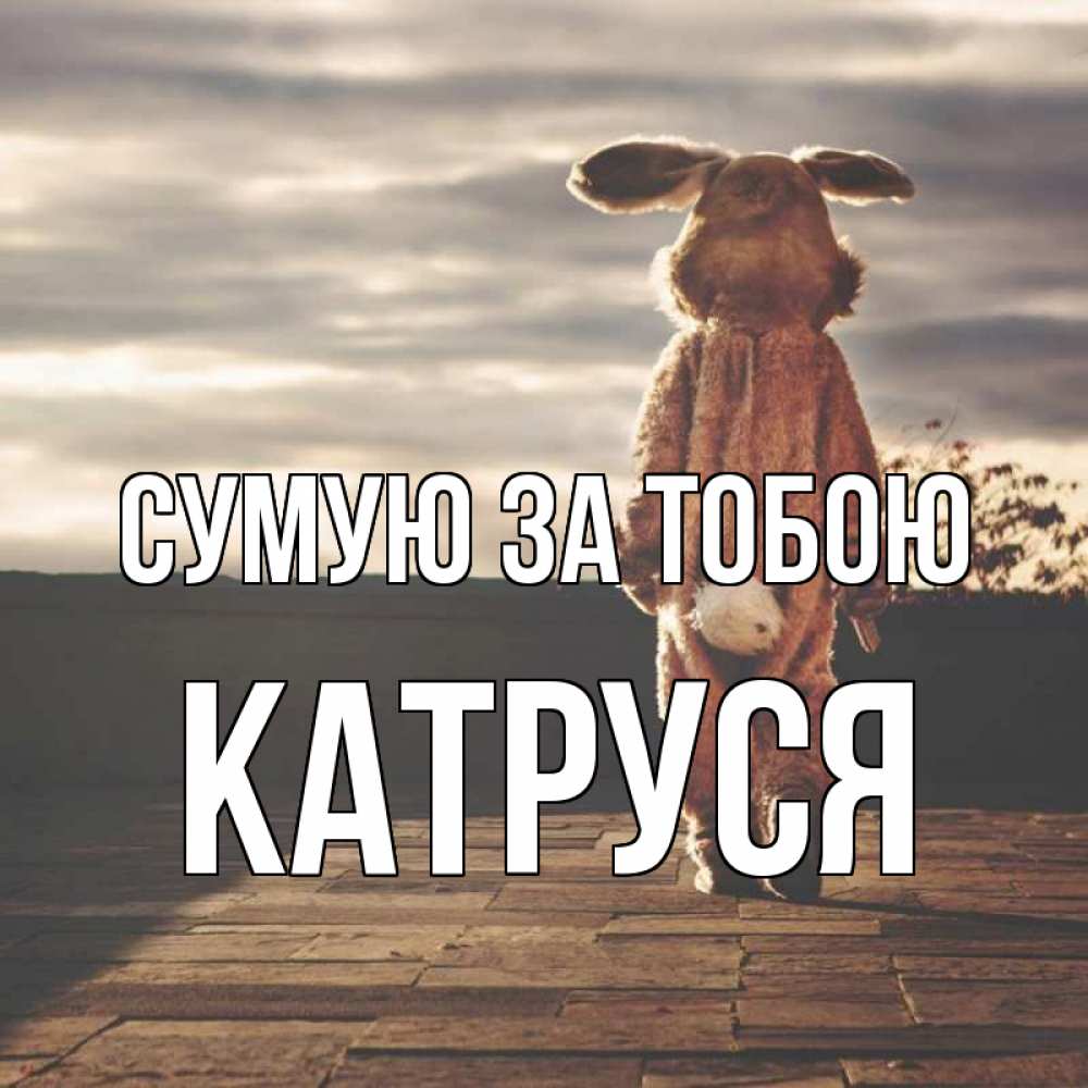 Открытка на каждый день з підписом, Катруся Сумую за тобою даже в костюме зайца Прикольна листівка з побажанням онлайн скачати безкоштовно 