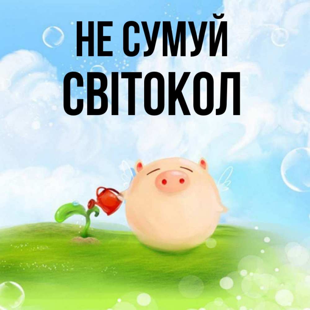 Открытка на каждый день з підписом, Світокол Не сумуй поливает цветок порося Прикольна листівка з побажанням онлайн скачати безкоштовно 