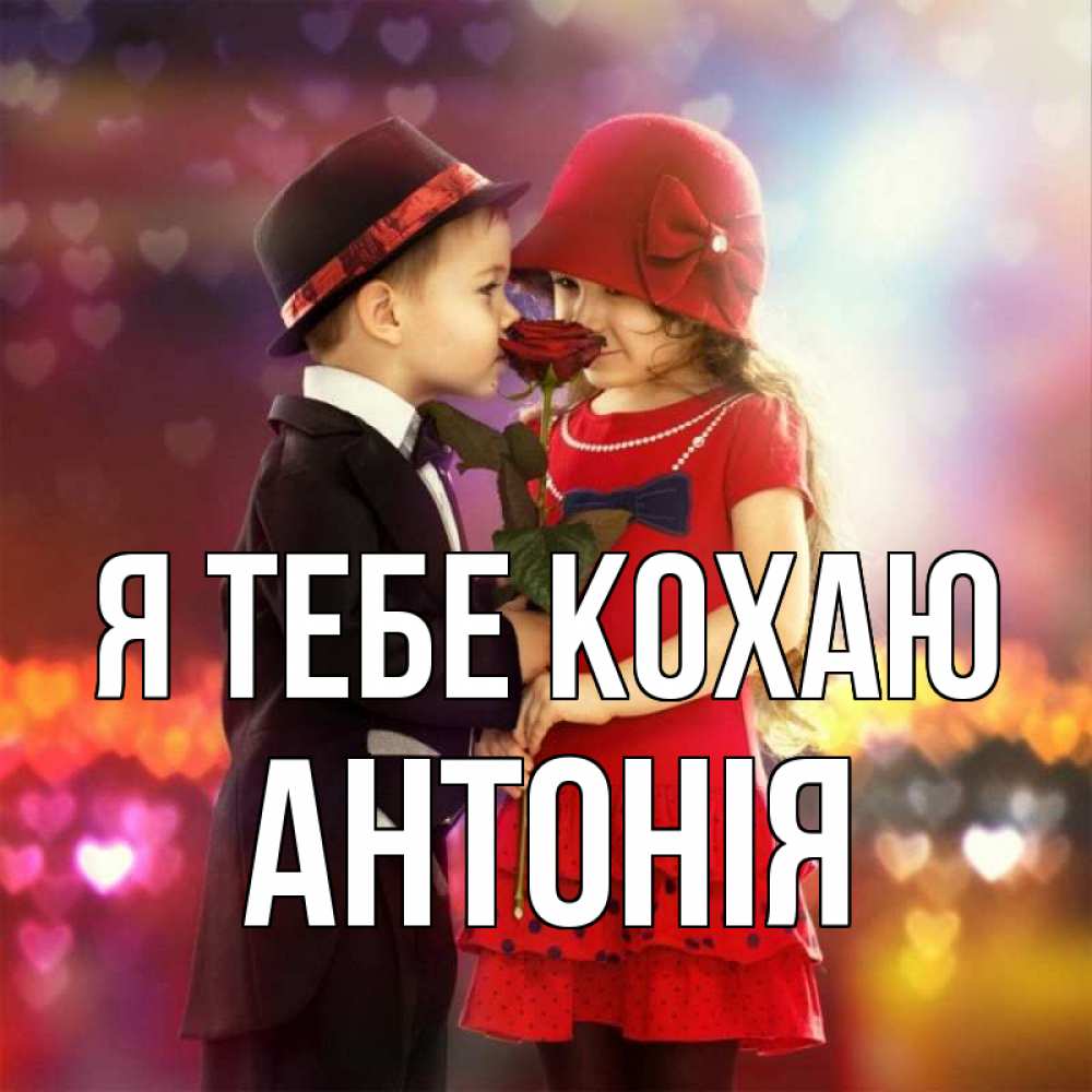 Открытка на каждый день з підписом, Антонія Я тебе кохаю черное и красное и роза Прикольна листівка з побажанням онлайн скачати безкоштовно 