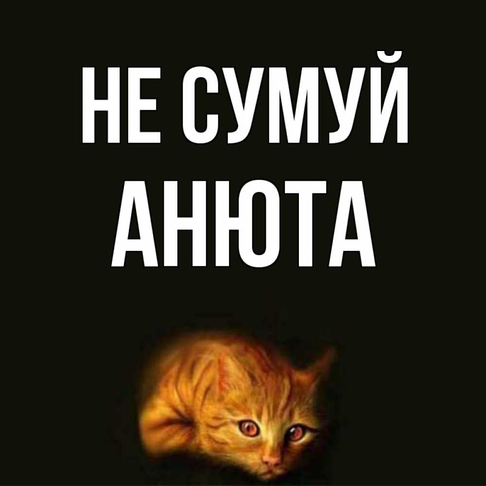 Открытка на каждый день з підписом, Анюта Не сумуй лежащий кот в темноте Прикольна листівка з побажанням онлайн скачати безкоштовно 