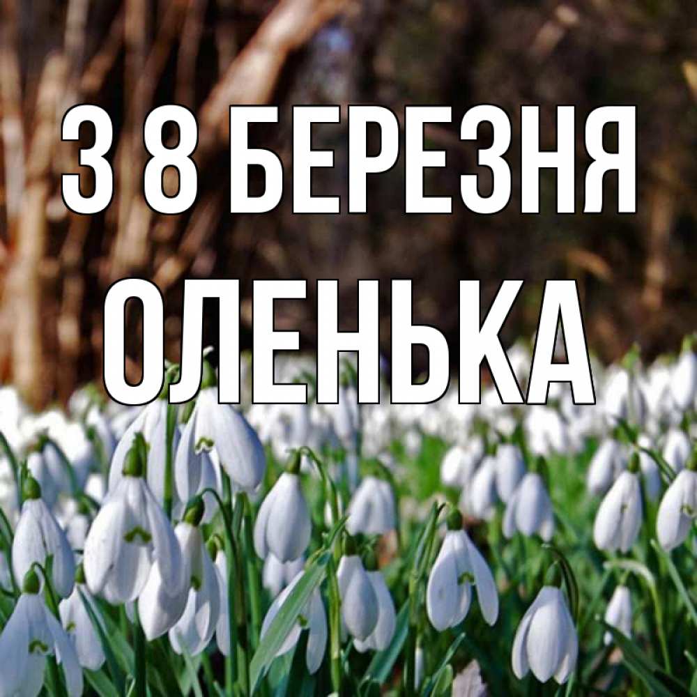 Открытка на каждый день з підписом, Оленька З 8 БЕРЕЗНЯ с подснежниками 1 Прикольна листівка з побажанням онлайн скачати безкоштовно 