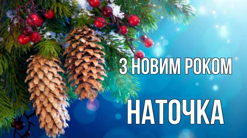 Открытка на каждый день з підписом, Наточка З новим роком Новый год, ель, шишки Прикольна листівка з побажанням онлайн скачати безкоштовно 