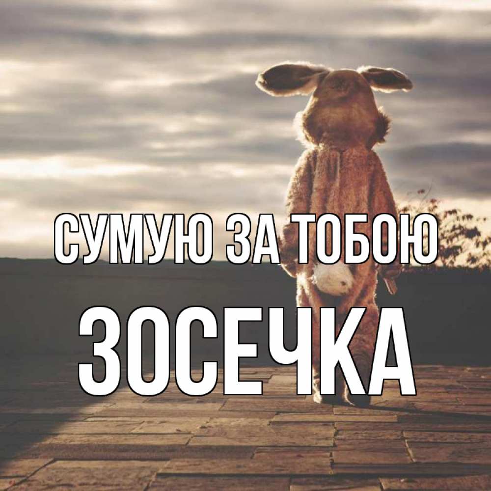 Открытка на каждый день з підписом, Зосечка Сумую за тобою даже в костюме зайца Прикольна листівка з побажанням онлайн скачати безкоштовно 
