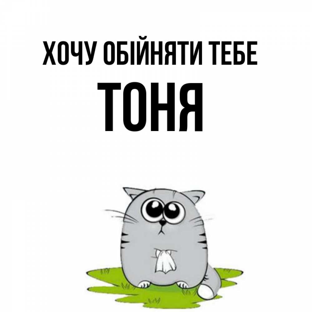 Открытка на каждый день з підписом, Тоня Хочу обійняти тебе котик теребит платочек сидя на травке Прикольна листівка з побажанням онлайн скачати безкоштовно 