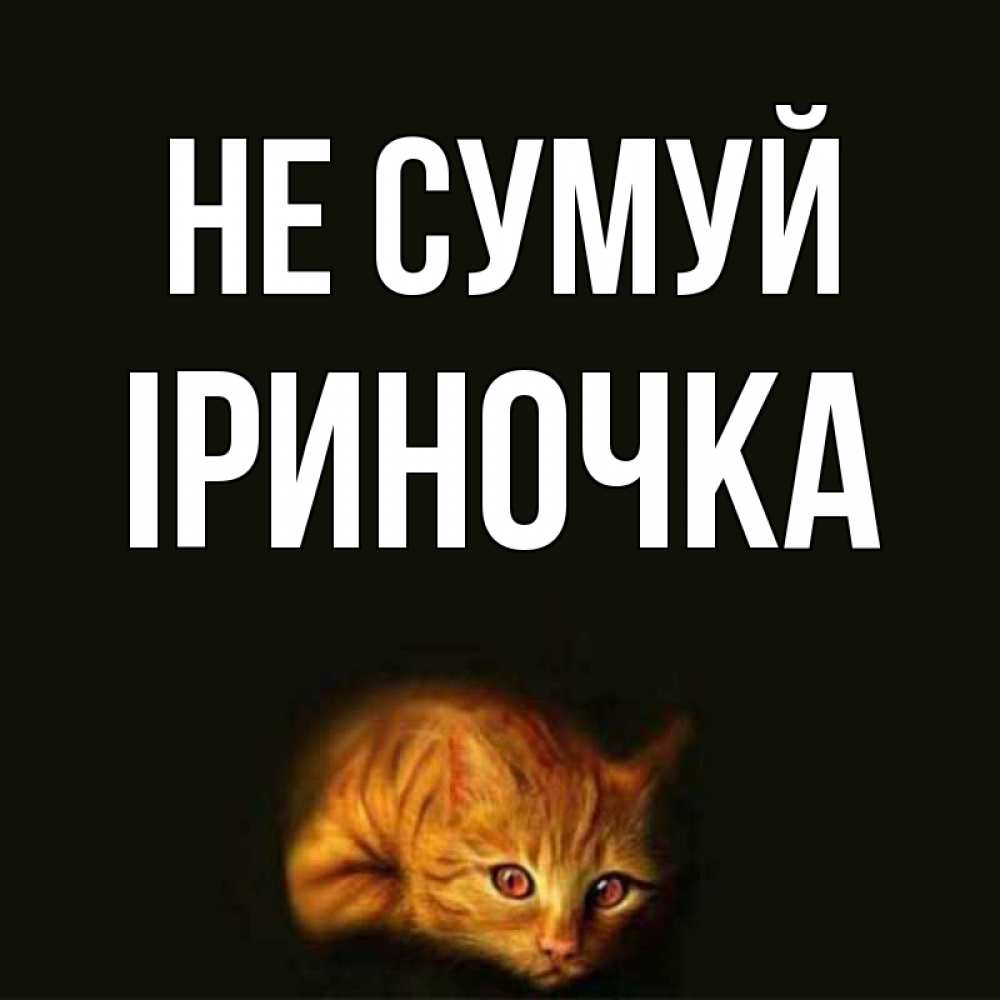 Открытка на каждый день з підписом, Іриночка Не сумуй лежащий кот в темноте Прикольна листівка з побажанням онлайн скачати безкоштовно 