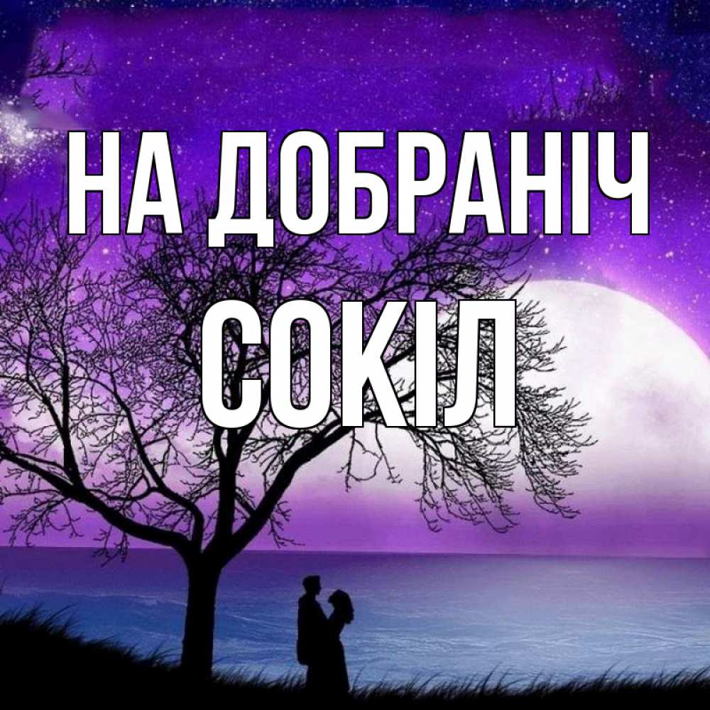 Открытка на каждый день з підписом, Сокіл На добраніч огромная луна и парочка Прикольна листівка з побажанням онлайн скачати безкоштовно 