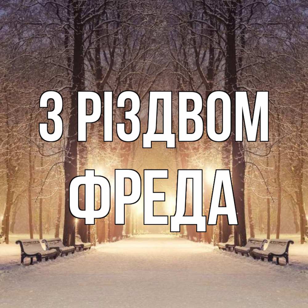 Открытка на каждый день з підписом, Фреда З Різдвом зима, парк, фонарь, лес Прикольна листівка з побажанням онлайн скачати безкоштовно 