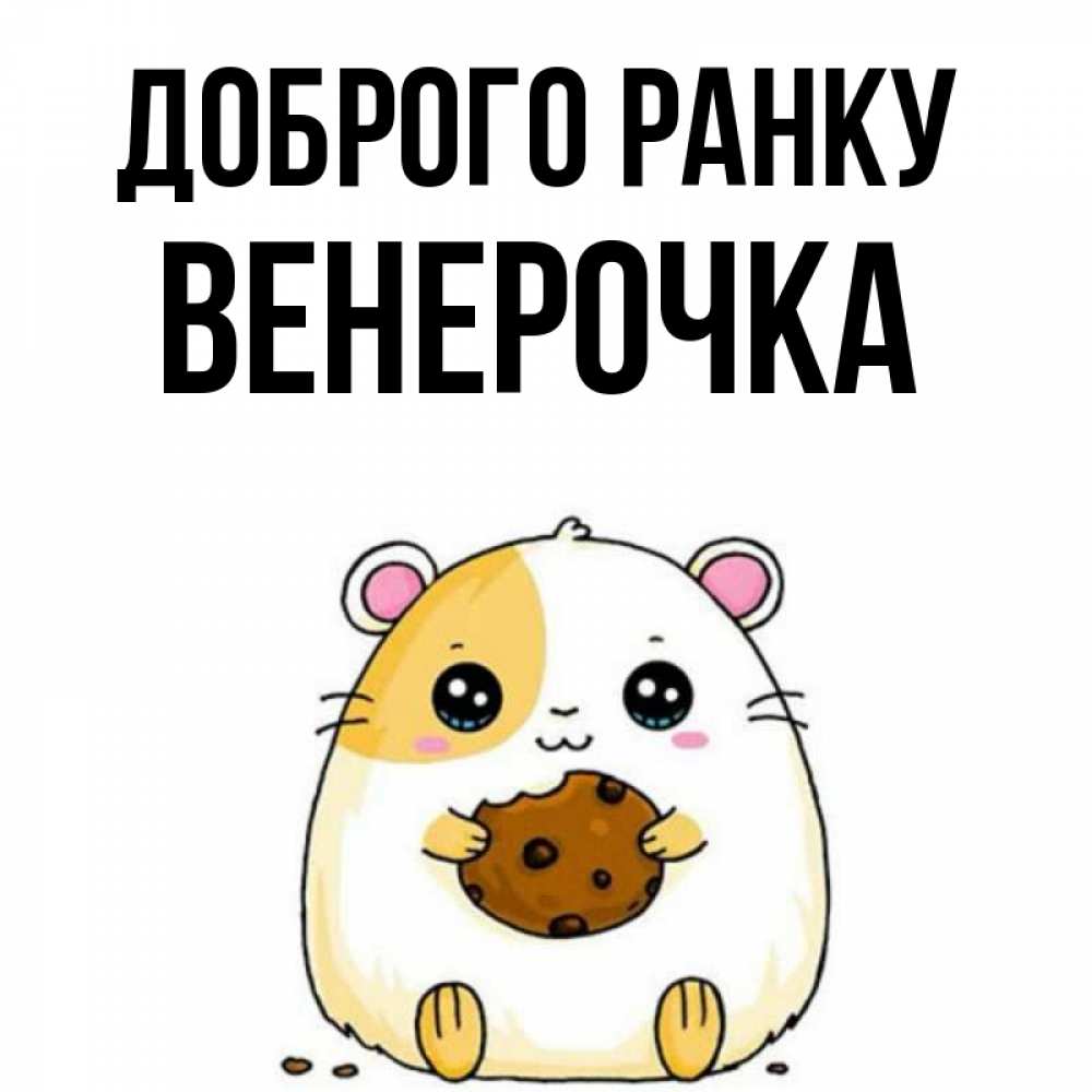 Открытка на каждый день з підписом, Венерочка Доброго ранку есть печеньку. Утречко Прикольна листівка з побажанням онлайн скачати безкоштовно 