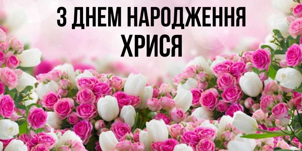 Открытка на каждый день з підписом, Хрися З Днем народження открытка с разными розами Прикольна листівка з побажанням онлайн скачати безкоштовно 