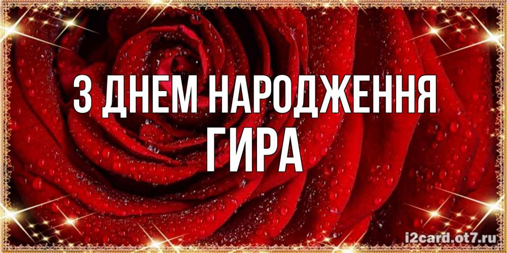 Открытка на каждый день з підписом, Гира З Днем народження роса на розе блестящая в лучах солнца Прикольна листівка з побажанням онлайн скачати безкоштовно 