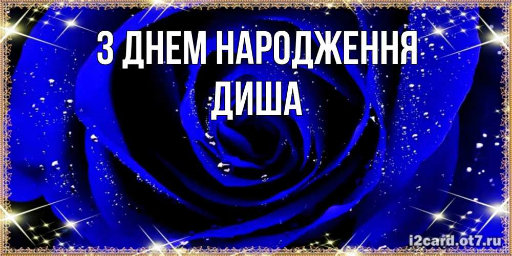 Открытка на каждый день з підписом, Диша З Днем народження голубые цветы в росе Прикольна листівка з побажанням онлайн скачати безкоштовно 