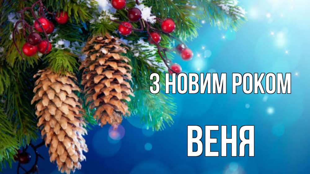 Открытка на каждый день з підписом, Веня З новим роком Новый год, ель, шишки Прикольна листівка з побажанням онлайн скачати безкоштовно 