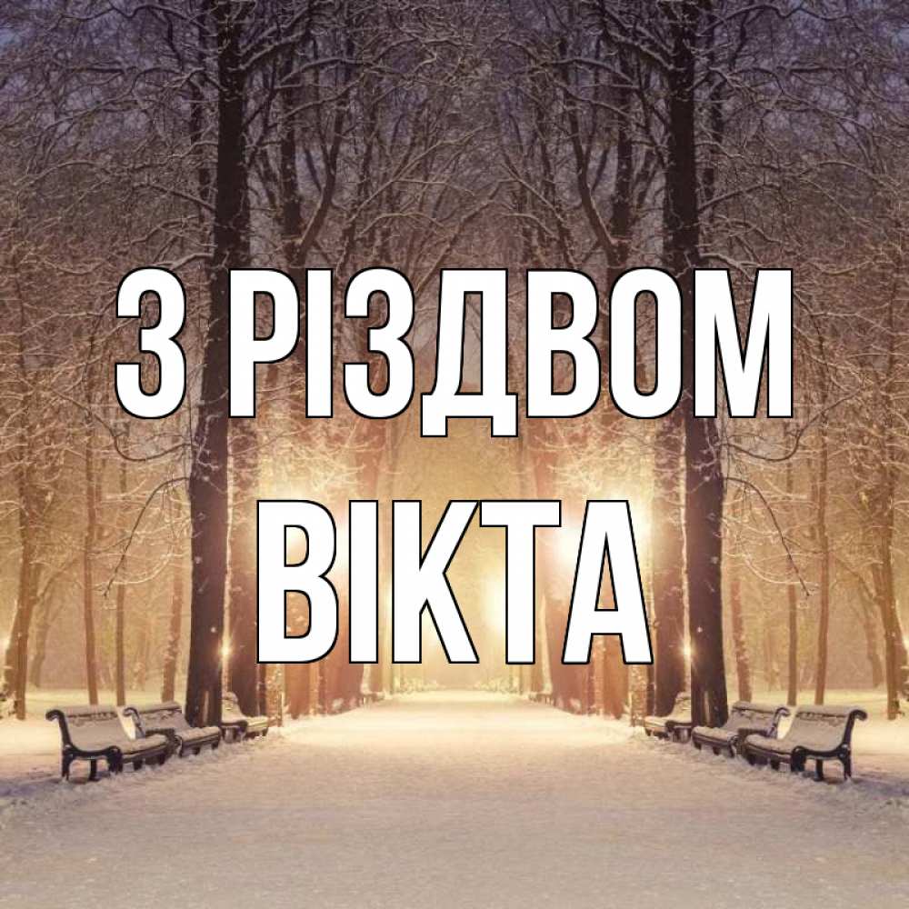 Открытка на каждый день з підписом, Вікта З Різдвом зима, парк, фонарь, лес Прикольна листівка з побажанням онлайн скачати безкоштовно 