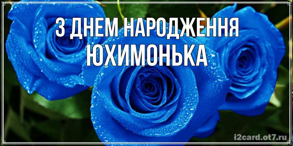Открытка на каждый день з підписом, Юхимонька З Днем народження розы с синим цветом Прикольна листівка з побажанням онлайн скачати безкоштовно 