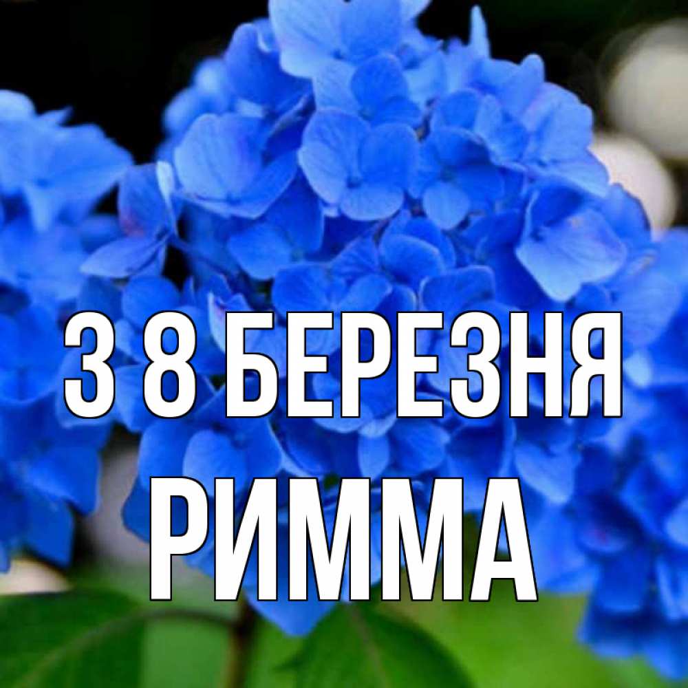 Открытка на каждый день з підписом, Римма З 8 БЕРЕЗНЯ синие цветы Прикольна листівка з побажанням онлайн скачати безкоштовно 