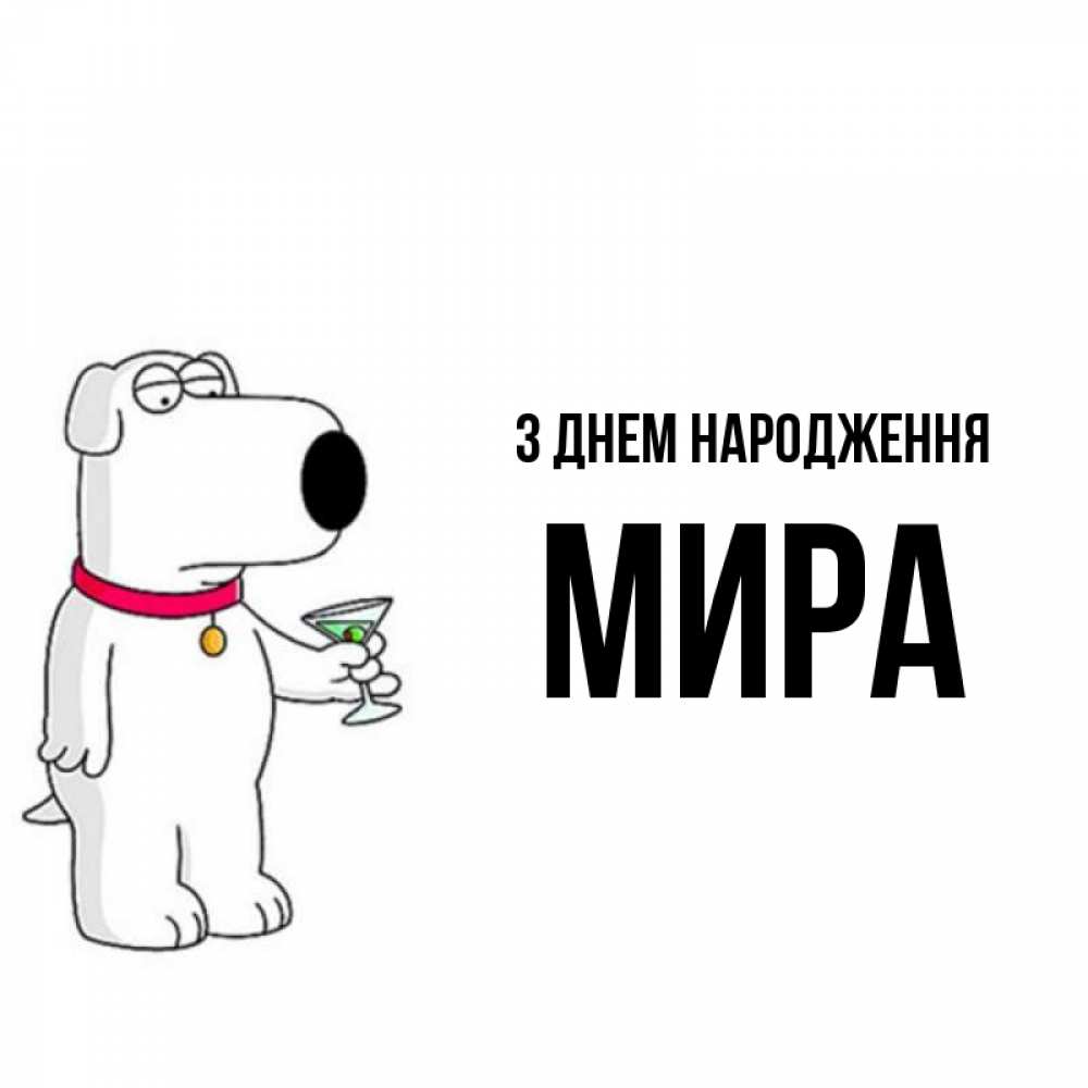 Открытка на каждый день з підписом, Мира З Днем народження песик с оливками Прикольна листівка з побажанням онлайн скачати безкоштовно 
