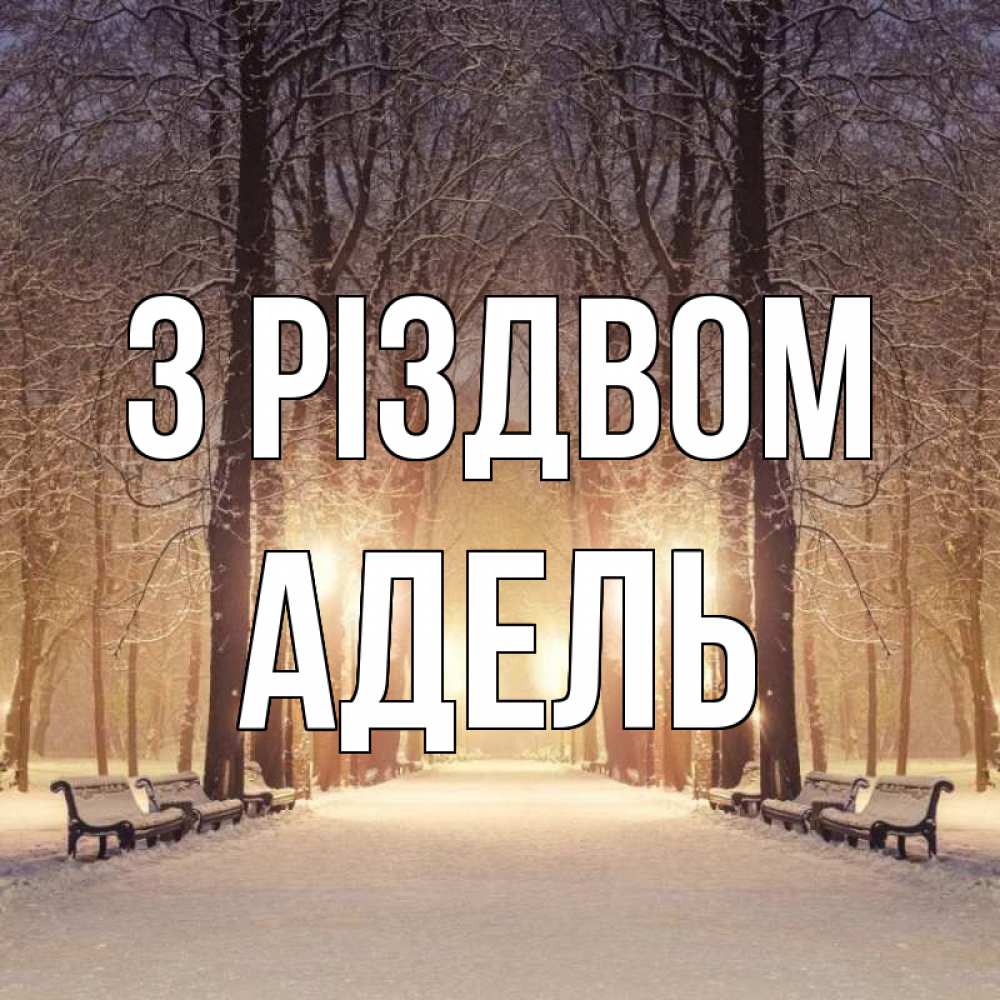 Открытка на каждый день з підписом, Адель З Різдвом зима, парк, фонарь, лес Прикольна листівка з побажанням онлайн скачати безкоштовно 