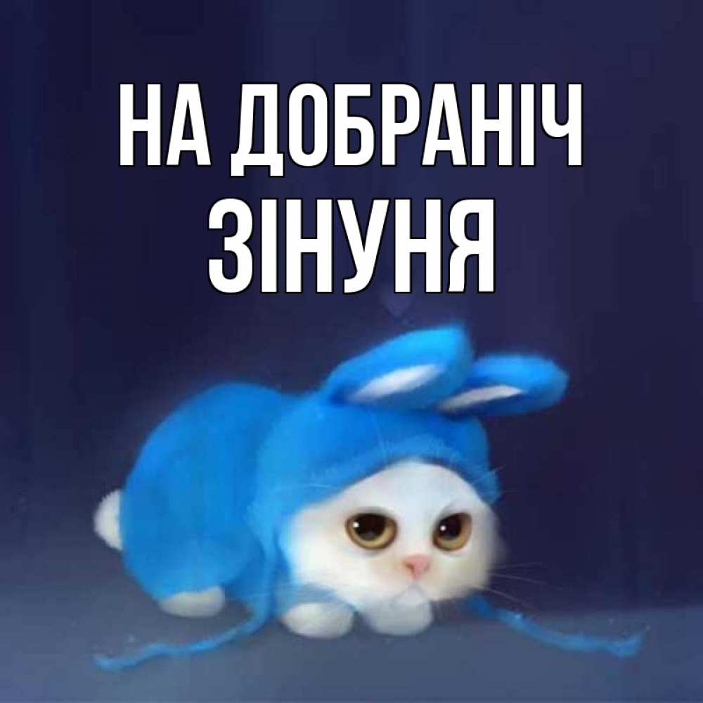 Открытка на каждый день з підписом, Зінуня На добраніч кот в голубом костюме кролика с ушками Прикольна листівка з побажанням онлайн скачати безкоштовно 