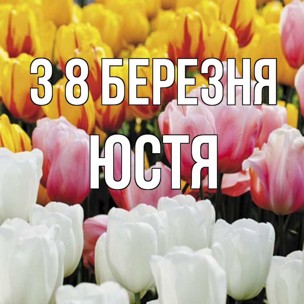 Открытка на каждый день з підписом, Юстя З 8 БЕРЕЗНЯ разноцветные цветы Прикольна листівка з побажанням онлайн скачати безкоштовно 
