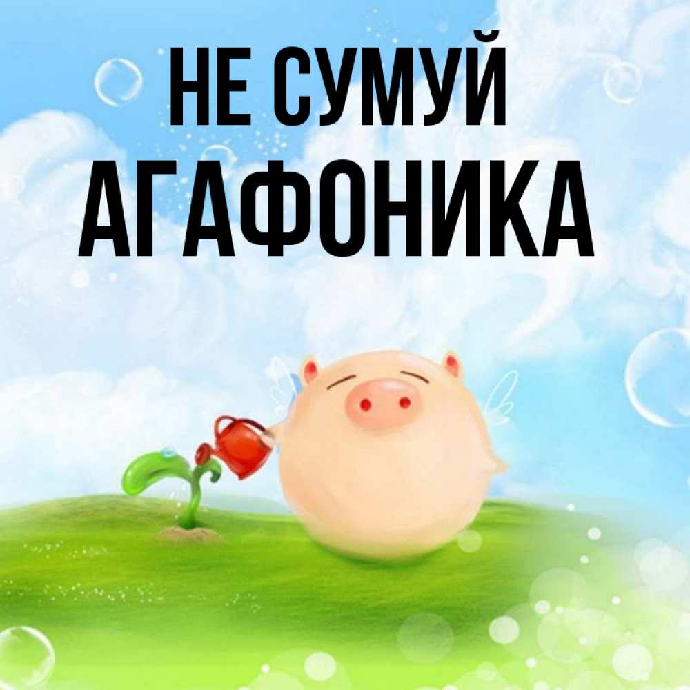 Открытка на каждый день з підписом, Агафоника Не сумуй поливает цветок порося Прикольна листівка з побажанням онлайн скачати безкоштовно 