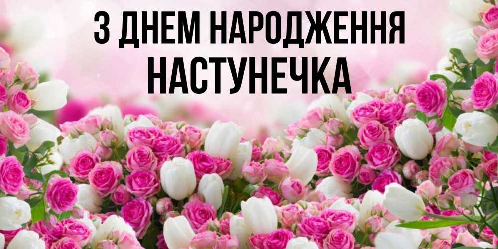 Открытка на каждый день з підписом, Настунечка З Днем народження открытка с разными розами Прикольна листівка з побажанням онлайн скачати безкоштовно 