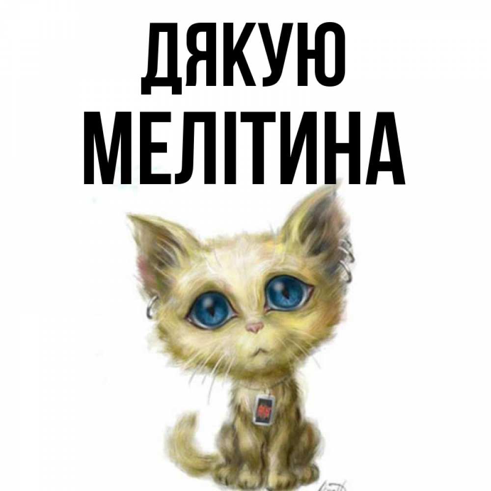Открытка на каждый день з підписом, Мелітина Дякую рисованный кот благодарит вас Прикольна листівка з побажанням онлайн скачати безкоштовно 