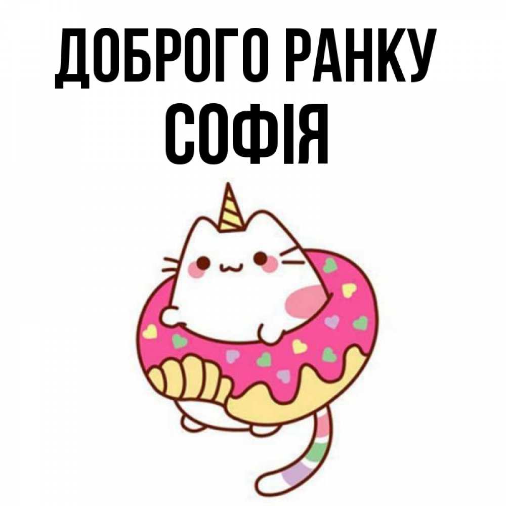 Открытка на каждый день з підписом, Софія Доброго ранку кот в бублике Прикольна листівка з побажанням онлайн скачати безкоштовно 