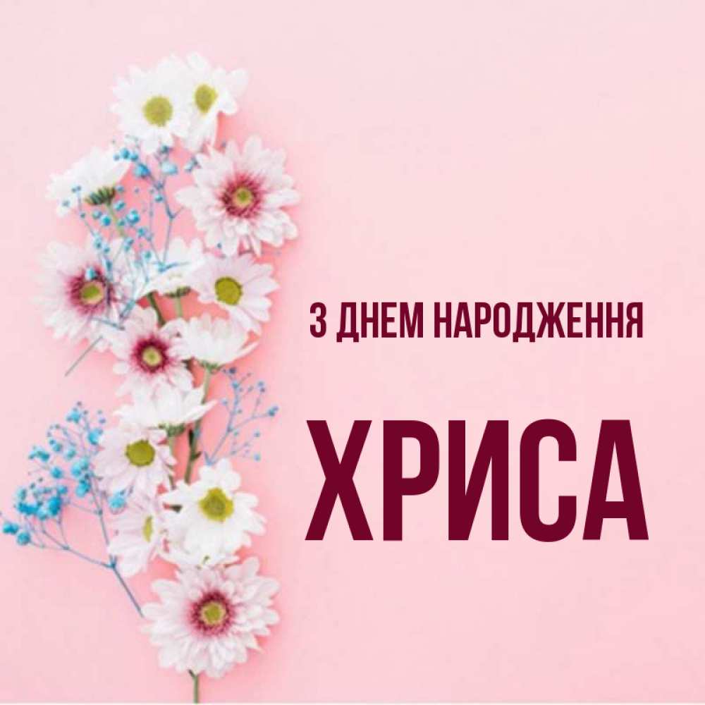Открытка на каждый день з підписом, Хриса З Днем народження Родная моя с днем рождения тебя картинка с цветами белыми и голубыми Прикольна листівка з побажанням онлайн скачати безкоштовно 