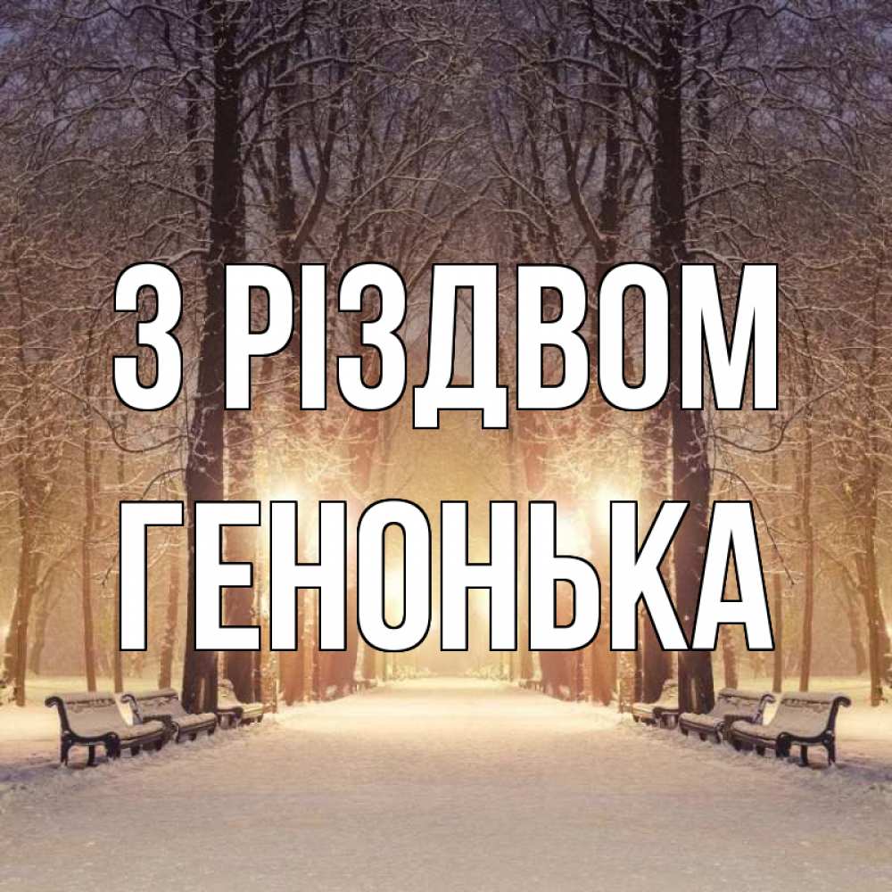 Открытка на каждый день з підписом, Генонька З Різдвом зима, парк, фонарь, лес Прикольна листівка з побажанням онлайн скачати безкоштовно 