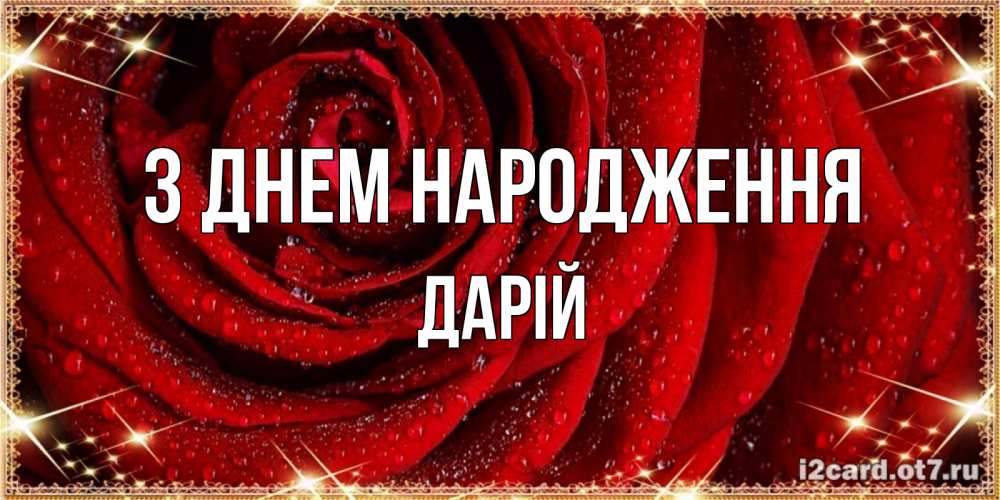 Открытка на каждый день з підписом, Дарій З Днем народження роса на розе блестящая в лучах солнца Прикольна листівка з побажанням онлайн скачати безкоштовно 