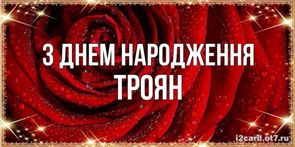 Открытка на каждый день з підписом, Троян З Днем народження роса на розе блестящая в лучах солнца Прикольна листівка з побажанням онлайн скачати безкоштовно 