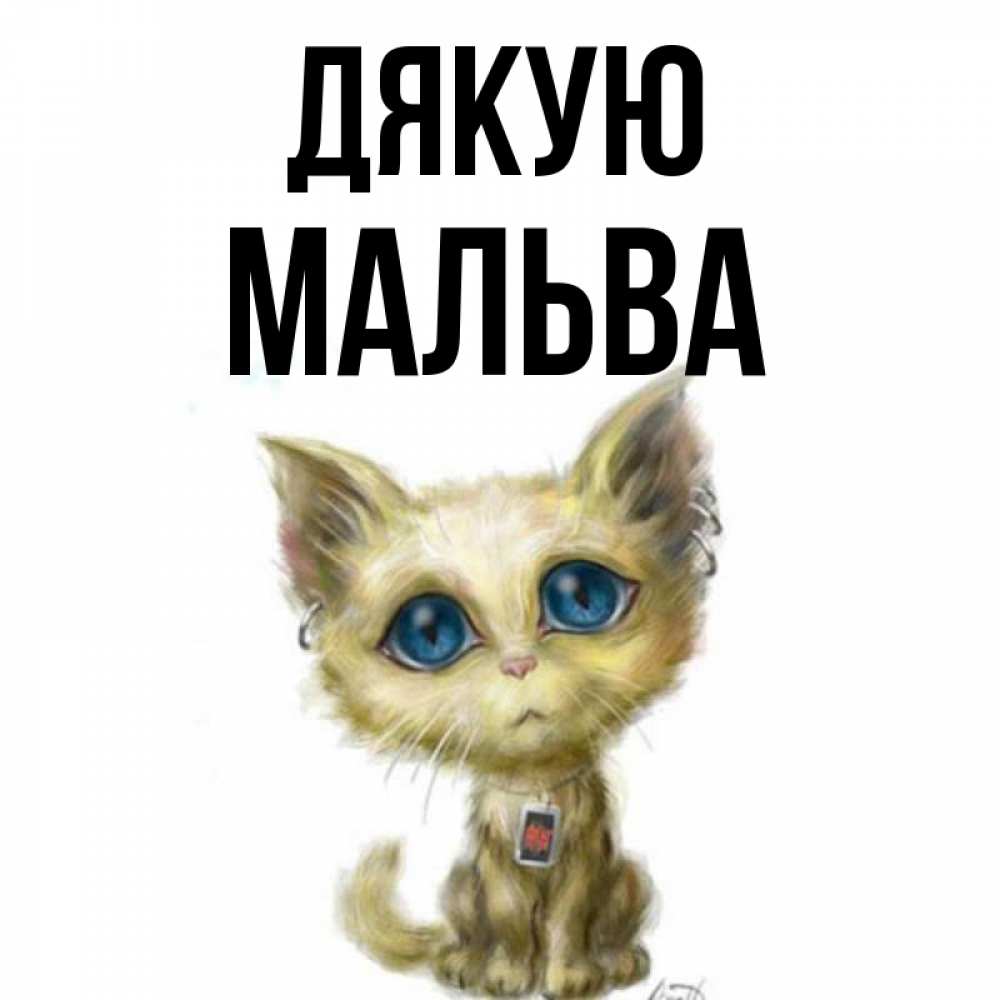 Открытка на каждый день з підписом, Мальва Дякую рисованный кот благодарит вас Прикольна листівка з побажанням онлайн скачати безкоштовно 