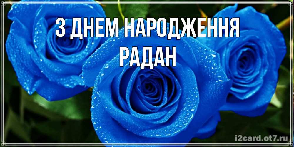 Открытка на каждый день з підписом, Радан З Днем народження розы с синим цветом Прикольна листівка з побажанням онлайн скачати безкоштовно 