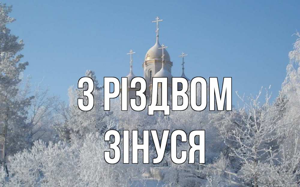 Открытка на каждый день з підписом, Зінуся З Різдвом храм, зима, лес, церковь Прикольна листівка з побажанням онлайн скачати безкоштовно 