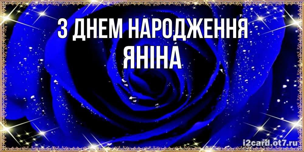 Открытка на каждый день з підписом, Яніна З Днем народження голубые цветы в росе Прикольна листівка з побажанням онлайн скачати безкоштовно 