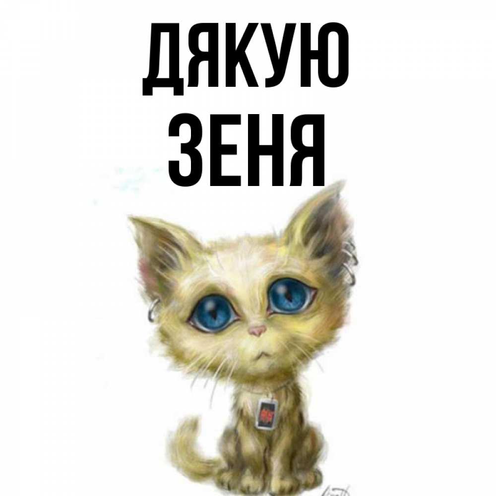 Открытка на каждый день з підписом, Зеня Дякую рисованный кот благодарит вас Прикольна листівка з побажанням онлайн скачати безкоштовно 