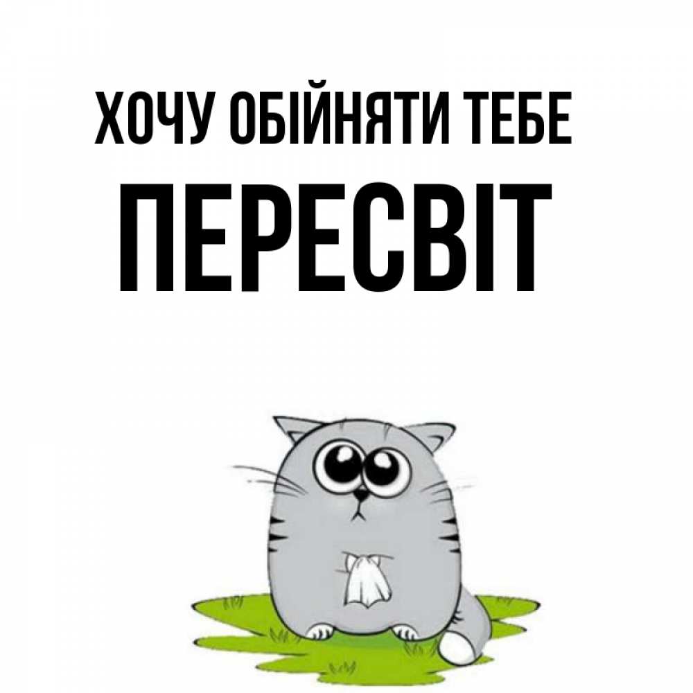 Открытка на каждый день з підписом, Пересвіт Хочу обійняти тебе котик теребит платочек сидя на травке Прикольна листівка з побажанням онлайн скачати безкоштовно 