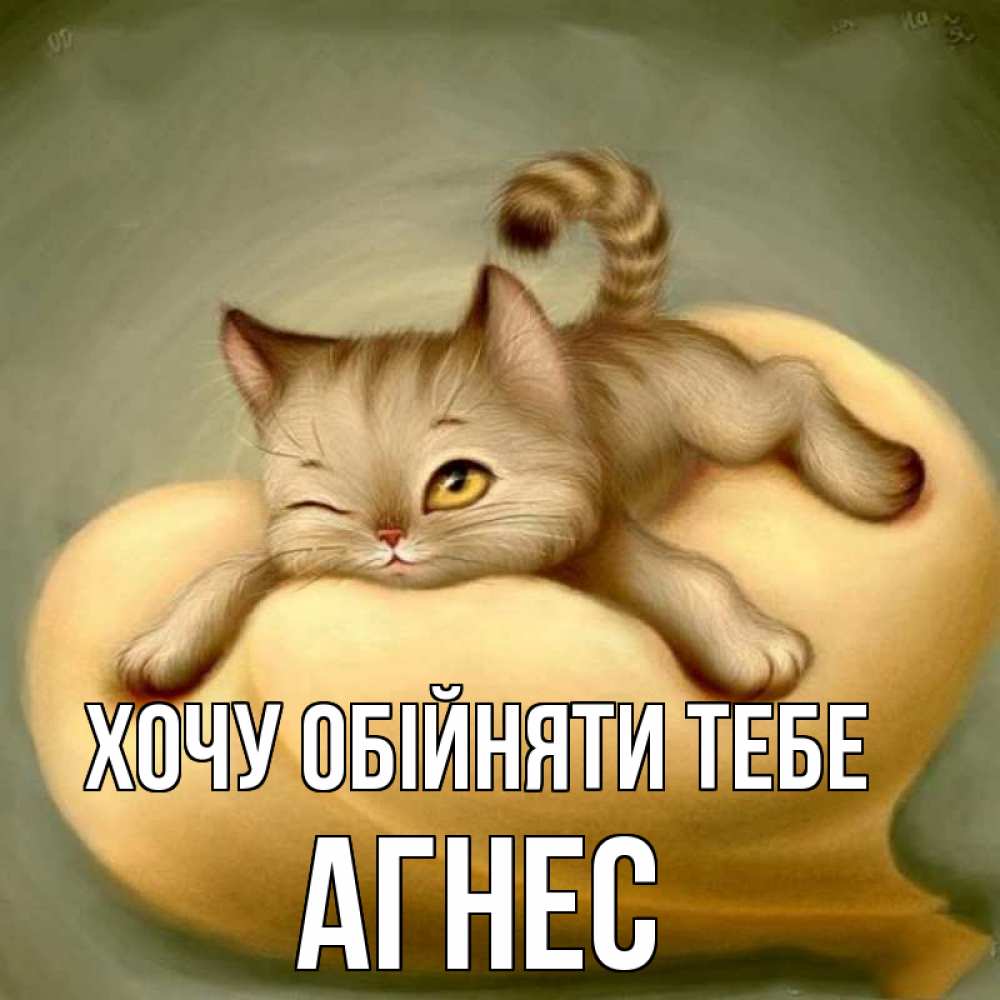 Открытка на каждый день з підписом, Агнес Хочу обійняти тебе кошечка Прикольна листівка з побажанням онлайн скачати безкоштовно 