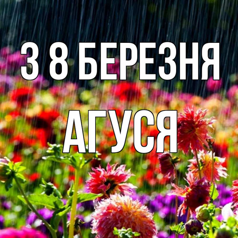 Открытка на каждый день з підписом, Агуся З 8 БЕРЕЗНЯ цветы под дождиком к международному женскому дню Прикольна листівка з побажанням онлайн скачати безкоштовно 